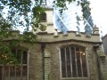 Where old meets new in London. A centuries old church with the 40 storey Gherkin in the background.